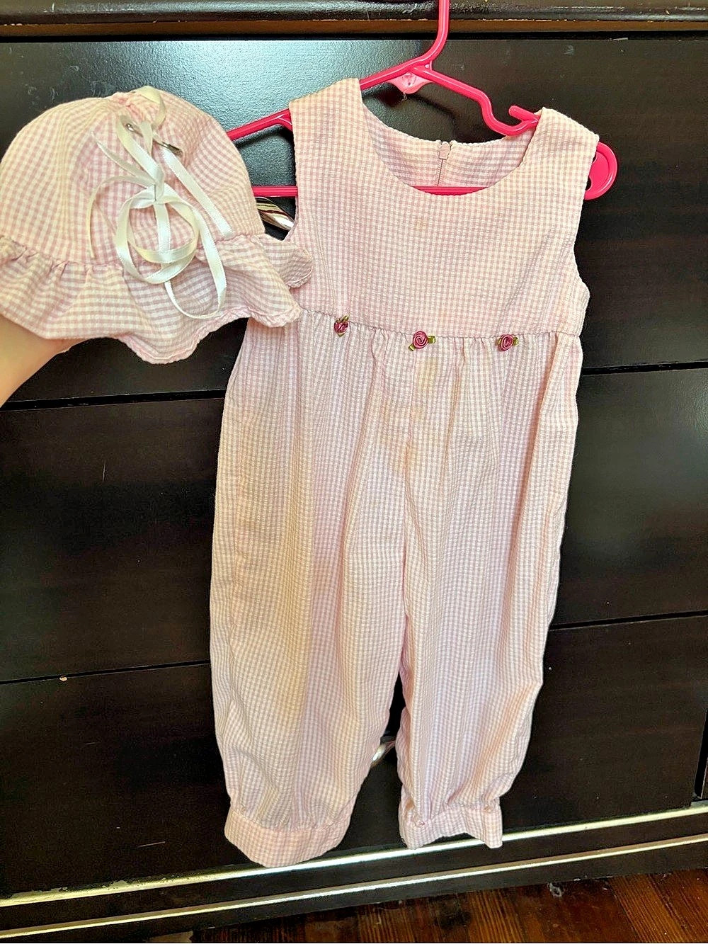 Vintage Toddler Girls Gingham onesie in Pink & White